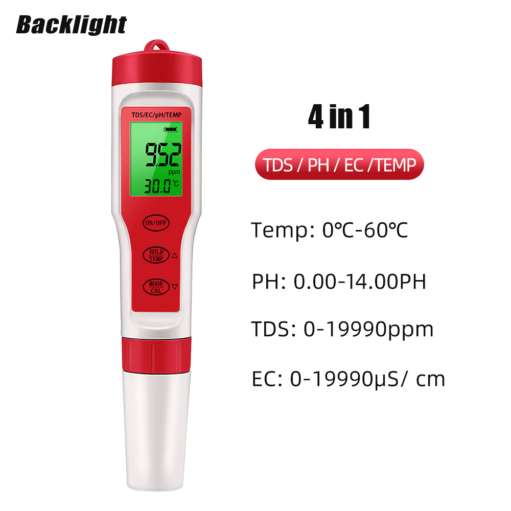 4 في 1 TDS مقياس درجة الحموضة  - مراجعة Ph Meter Digital Water Tester وسعره