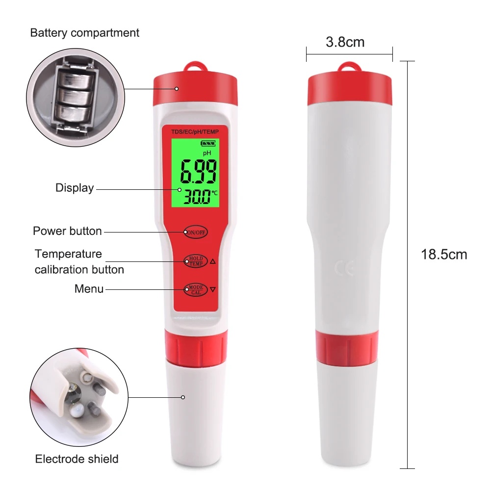4 في 1 TDS مقياس درجة الحموضة  - مراجعة Ph Meter Digital Water Tester وسعره